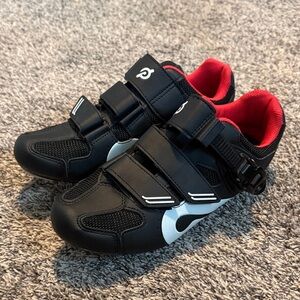 Pelaton Black and Red Cycling Shoes